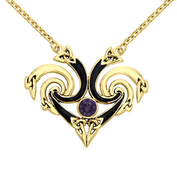 Representation that lies in the Universe Solid Yellow Gold Triquetra Necklace with Gemstone GNC160
